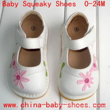 White Pink Daisy Flower Baby Toddler Girl Shoes Velcro Squeaky Shoes